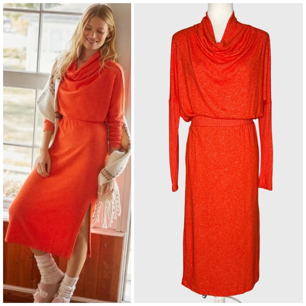 Anthropologie Daily Practice Small Draped Cowl Neck Stretch Knit Maxi Dress